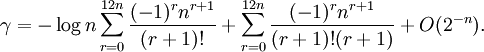 
\gamma = -
\log n \sum_{r=0}^{12n}
\frac{^rn^{r+1}}{!} +
\sum_{r=0}^{12n}
\frac{^rn^{r+1}}{!} +
O .

