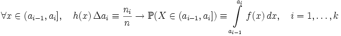 \forall x \in \, \Delta a_i \equiv \frac{n_i}{n} \to \mathbb{P}\, dx,\quad i = 1,\ldots, k 