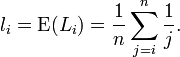 l_i=\operatorname{E}=\frac{1}{n}\sum_{j=i}^{n} \frac{1}{j}.
