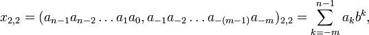 x_{2,2} =} a_{-m})_{2,2} = \sum_{k=-m}^{n-1} a_k b^k,