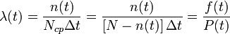  \lambda = \frac {n} {N_{cp} \Delta t} = \frac{n}{ \left \Delta t} = \frac {f} {P} 